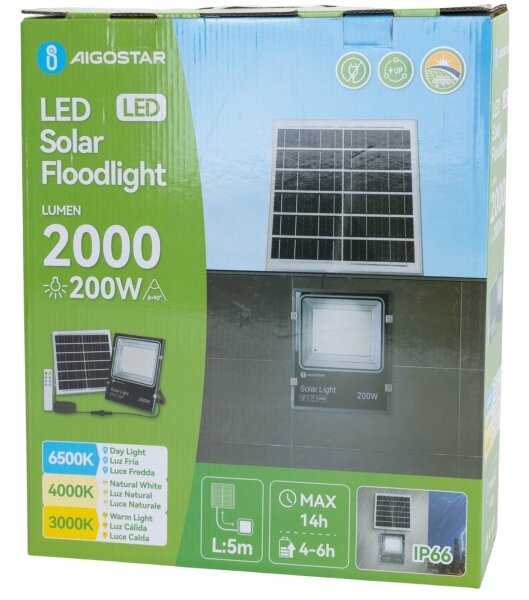 Aigostar-LED Proiector solar LED/200W/3,2V 3600mAh 3000K/4000K/6500K IP66 + telecomandă