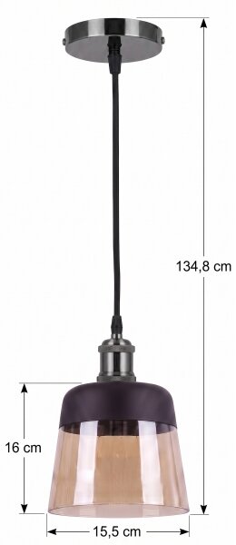 BRILAGI -LED lustra suspendată pe cablu R GLASS 1xE27/60W/230V diametru 15,5 cm negru/bej fumuriu