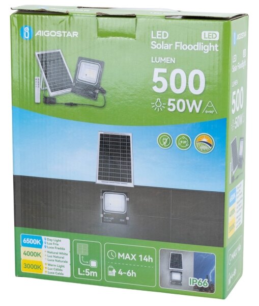 Aigostar -LED Proiector solar cu LED/50W/3,2V 1200mAh 3000K/4000K/6500K IP66 + telecomandă