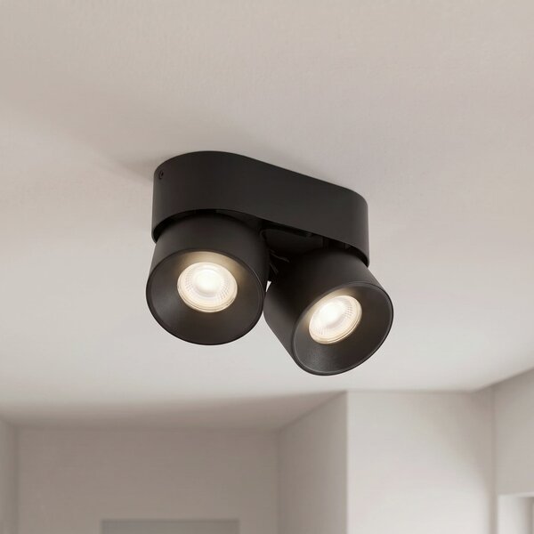 PRIOS Lampa Rotari basic, cu 2 becuri, negru, 18 cm, GU10, reglabil, Negru, Camera de zi / sufragerie, Metal, Modern