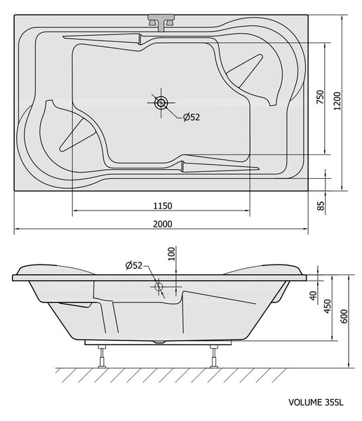 Polysan Polysan, cada dreptunghiulara DUO 200x120x45cm, alba, 16111