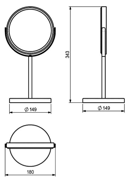 Gedy Gedy, oglindă cosmetică în picioare ANNA, diametru 163 mm, față-verso, mat negru, 211214