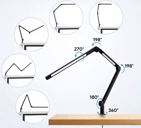 Lampă de birou flexibilă cu clemă, tactilă și dimabilă, LED/12W/230V, neagră