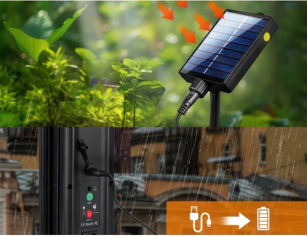 Ghirlandă decorativă solară LED RGB 15x LED/18 funcții USB 6 m IP44 neagră
