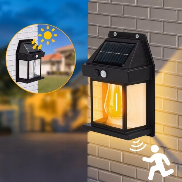 Aplică de perete solară cu senzor, LED, 3,7V 600 mAh, IP44, neagră