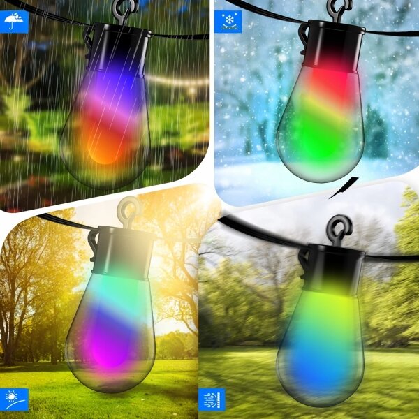 Ghirlandă decorativă solară LED RGB 15x LED/18 funcții USB 6 m IP44 neagră