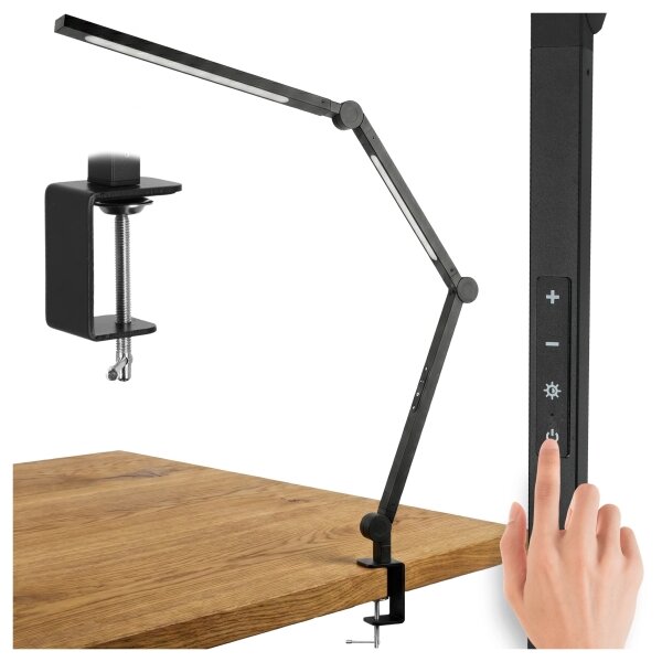 Lampă de birou flexibilă cu clemă, tactilă și dimabilă, LED/12W/230V, neagră