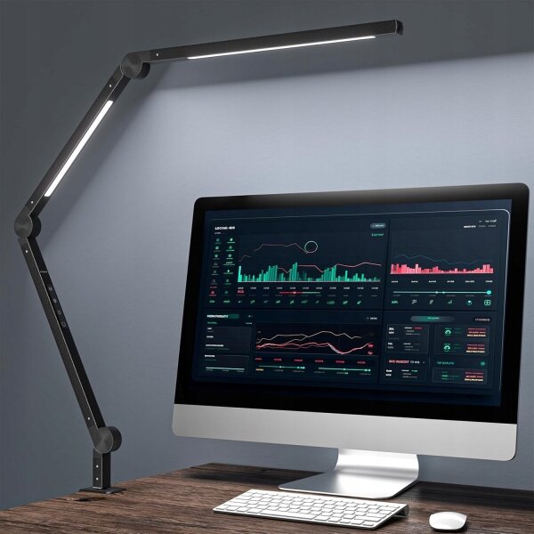 Lampă de birou flexibilă cu clemă, tactilă și dimabilă, LED/12W/230V, neagră
