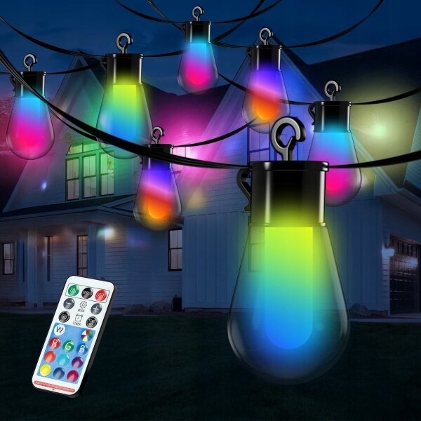Ghirlandă decorativă solară LED RGB 15x LED/18 funcții USB 6 m IP44 neagră