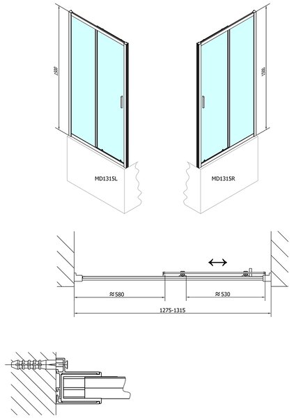 Polysan Ușă de duș glisantă Polysan, DEEP, 1300x1500mm, sticlă transparentă, MD1315