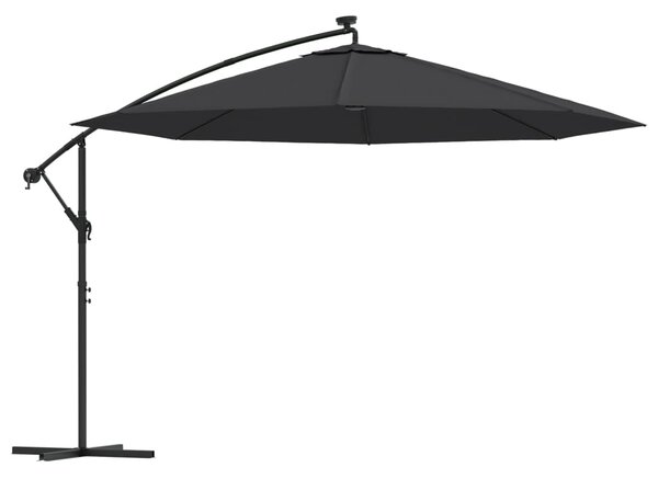 Umbrelă în consolă cu lumini LED, negru, 350 cm
