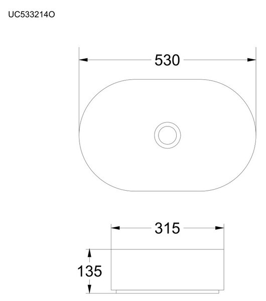 Mereo, Lavoar de blat Mereo fără preaplin, 530x315x135 mm, rotund, ceramic - pentru livrare pe palet, MER-UC533214O