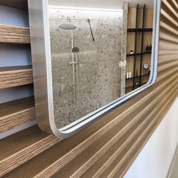 Mereo Mereo, oglindă pătrată LED 60x80 cm cu ramă din oțel periat, MER-CN171S