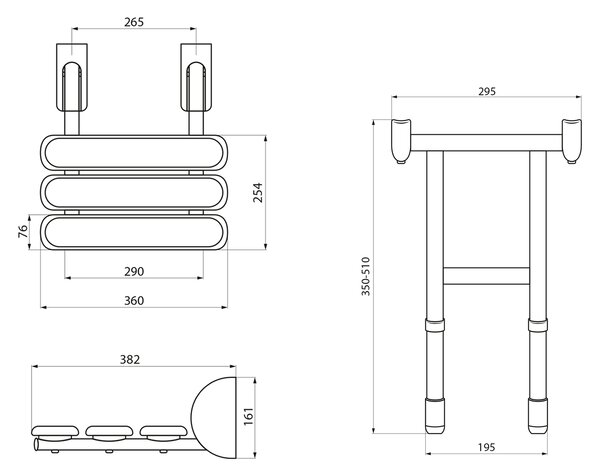 Ridder Scaun de duș pliabil Ridder, HANDICAP cu suport, 38x36cm, alb, A140101-1
