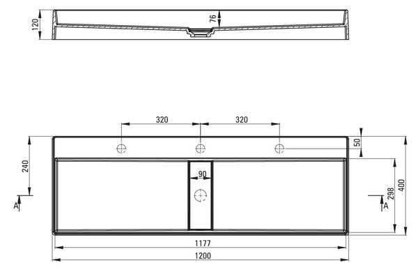 Deante Blur, lavoar blat granit 1200x400x120 mm, negru, DEA-CQB_SU2S
