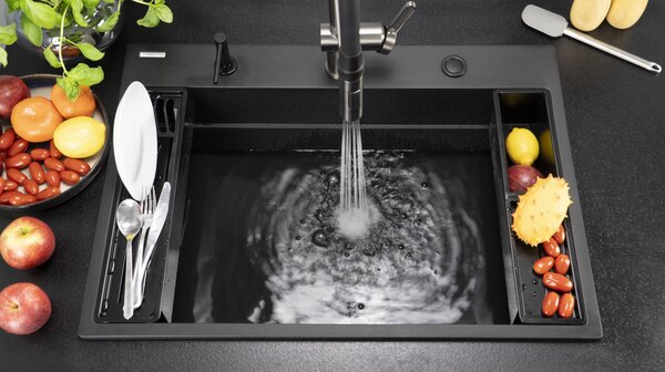Deante Magnetic, set de accesorii pentru chiuvetă de bucătărie seria Magnetic, negru mat, DEA-ZZMKN22K