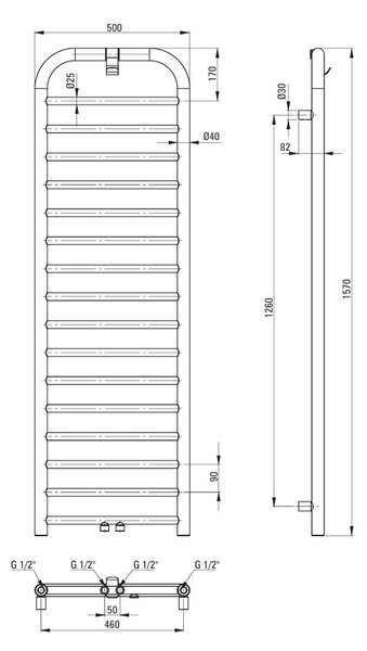 Deante Silia, calorifer baie 500x1570 mm, 586W, grafit, DEA-AGI_DG51