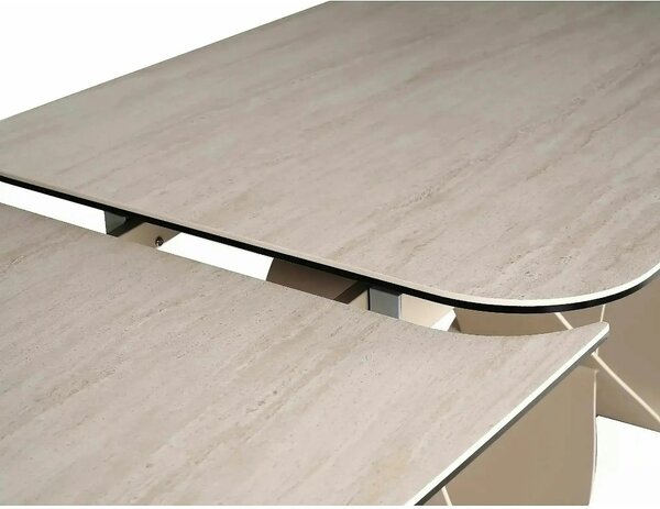 Masă extensibilă INFINITY, bej mat/cașmir, sticlă securizată/ceramică/