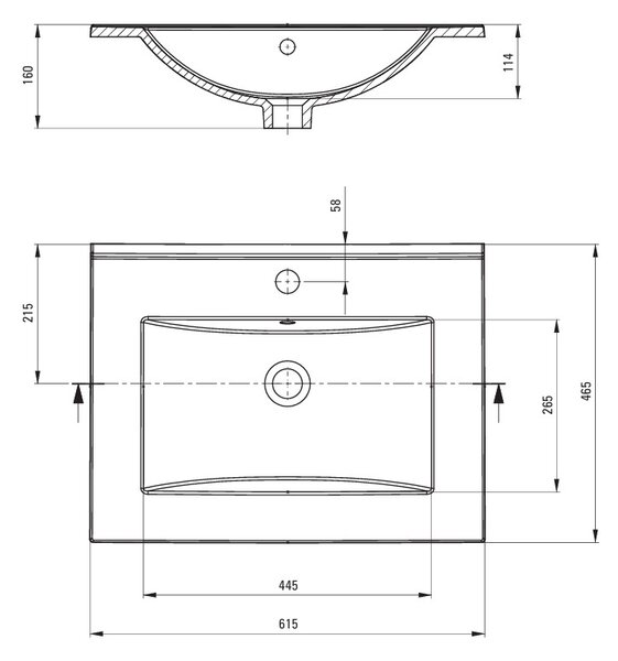 Deante Tubo, lavoar ceramic subtop 615x465x160 cm, alb lucios, DEA-CTU_646M