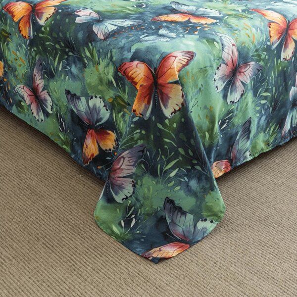 Cearsaf din microfibra 140x240 cm si husa pentru perna 50x70 cm COLORFUL BUTTERFLY, colorat
