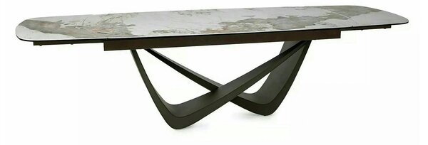 Masă extensibilă MARANELLO, alb/cupru, sticlă securizată/ceramică/meta