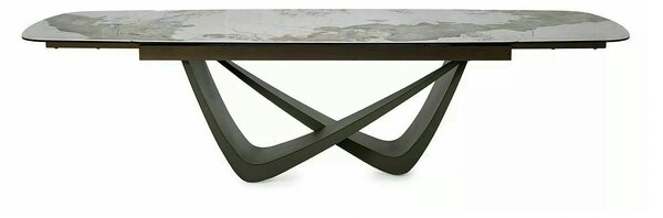 Masă extensibilă MARANELLO, alb/cupru, sticlă securizată/ceramică/meta