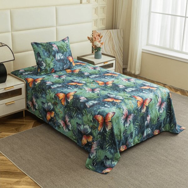 Cearsaf din microfibra 140x240 cm si husa pentru perna 50x70 cm COLORFUL BUTTERFLY, colorat