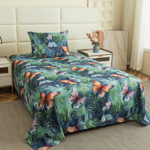 Cearsaf din microfibra 140x240 cm si husa pentru perna 50x70 cm COLORFUL BUTTERFLY, colorat