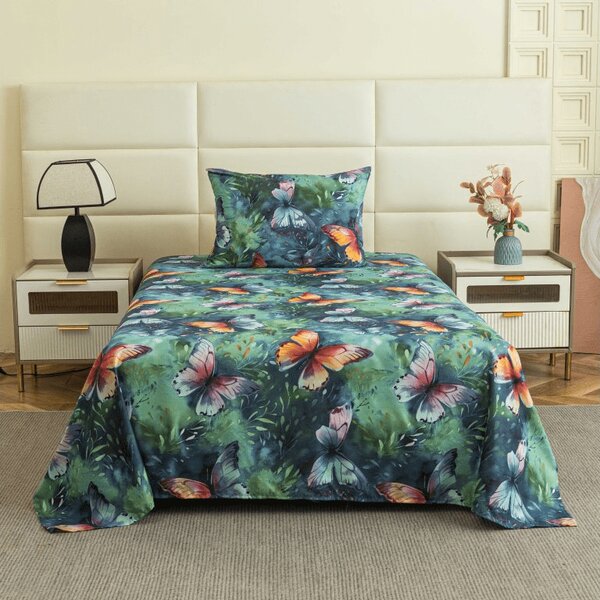 Cearsaf din microfibra 140x240 cm si husa pentru perna 50x70 cm COLORFUL BUTTERFLY, colorat