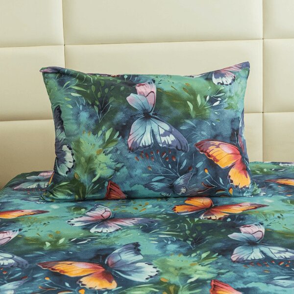 Cearsaf din microfibra 140x240 cm si husa pentru perna 50x70 cm COLORFUL BUTTERFLY, colorat