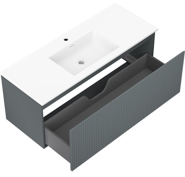 Mexen Rivel, mobilier de baie 120 cm cu lavoar Otis, 1 sertar, canelat, grafit mat/alb mat, 91A20-12047-1-BF66-W18M0