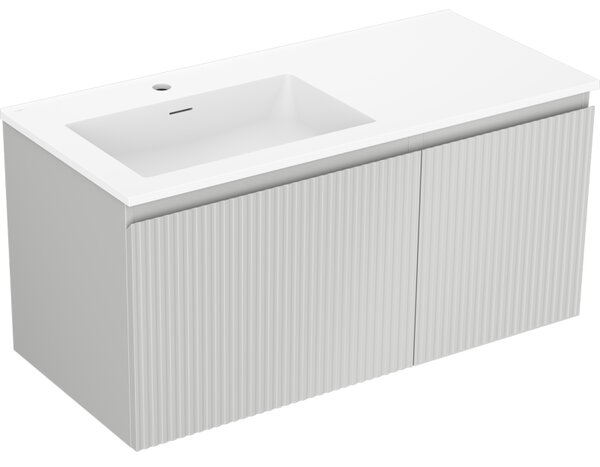 Mexen Rivel, mobilier baie 100 cm cu lavoar stânga Otis, 1S, 1D, canelat, gri mat/alb mat - 91A23-10047-3-BBFF62-W18L01
