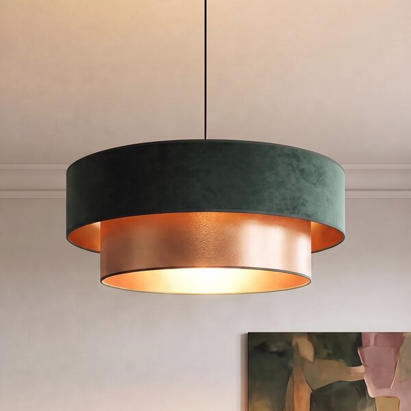 Duolla Lampă suspendată Dorina, verde/auriu, Ø 60 cm, material textil, E27, Verde, dormitor, Țesătură / Textil, Viața tânără
