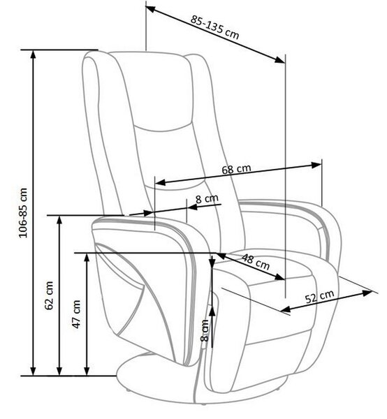 Fotoliu cu recliner si masaj Pulsar, piele ecologica gri, 68x135x106 cm