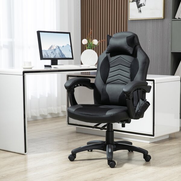 HomCom Scaun Gaming cu Masaj și Încălzire Ergonomic Reglabil 68x69x108-117cm Negru | Aosom Romania