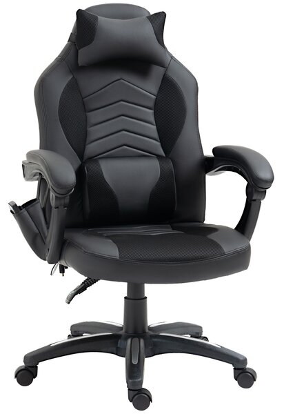 HomCom Scaun Gaming cu Masaj și Încălzire Ergonomic Reglabil 68x69x108-117cm Negru | Aosom Romania