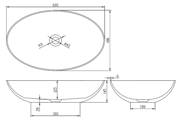 Polysan Polysan, lavoar de blat BANERA OVAL, marmura turnata, 60x40cm, alb, 14397
