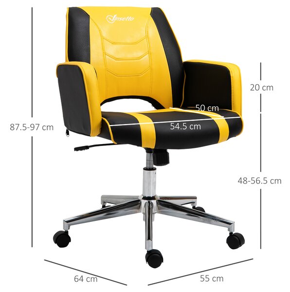 Vinsetto Scaun de Birou Ergonomic Pivotant cu Înălțime Reglabilă Confortabil Negru și Galben 55x64x87,5-97cm | Aosom Romania