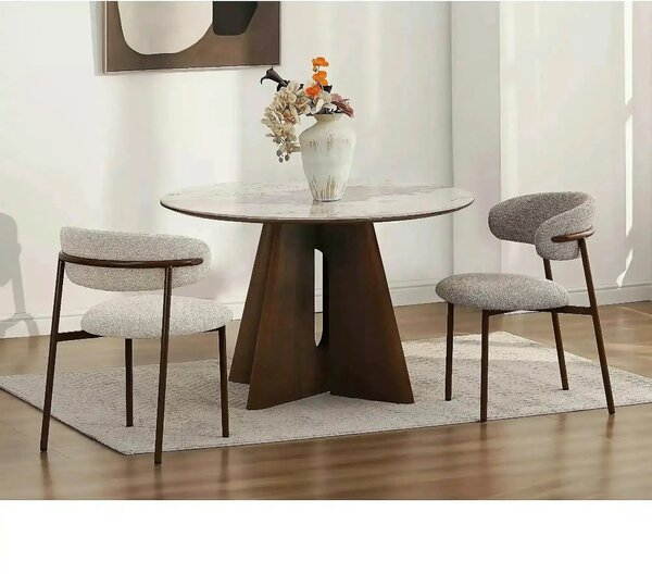 Masă ALZANO, alb lucios/nuc, ceramică/furnir/MDF, Ø120x77 cm