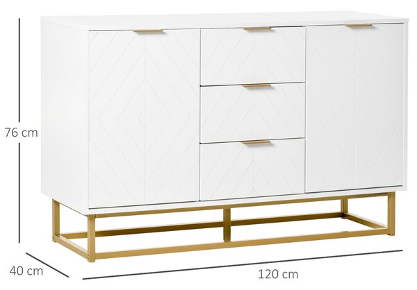 HOMCOM Dulap de bucatarie, Bufet jos pentru bucatarie sau sala de mese cu 3 sertare si 2 usi, 120x40x76 cm | Aosom Romania