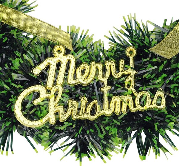 Coronita decorativa Merry Christmas, model ramuri si fundite aurii, 24 cm