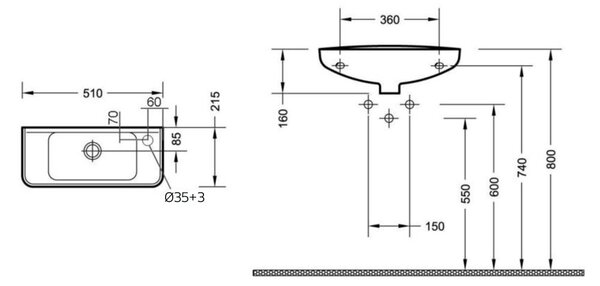 Mereo Mereo, chiuveta cu orificiu pentru robinet 510x210 mm, alb lucios, MER-SAP51