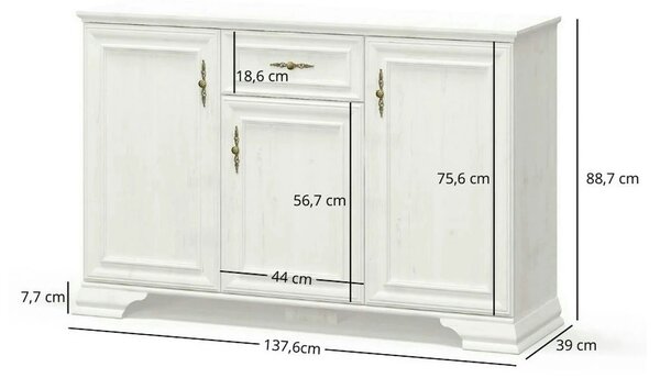 Comoda pin alb anderson IRYS, PAL laminat, 138x39x89 cm