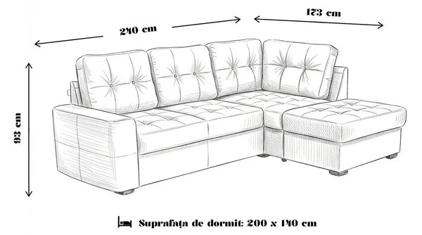 Coltar extensibil pentru living HERA, sezlong dreapta, stofa gri - Orl
