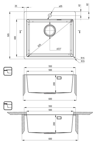 Deante Olfato, chiuvetă din oțel inoxidabil cu 1 vas 550x505x200mm, bronz, DEA-ZPO_C10B