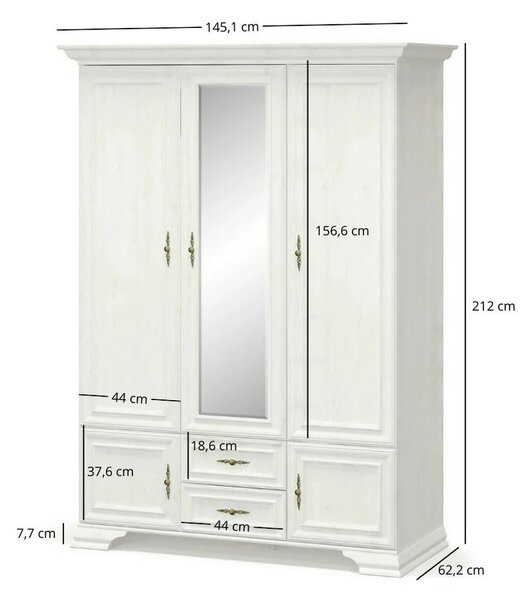 Dulap 5 usi IRYS, pin alb anderson, PAL laminat, 145x62x212 cm