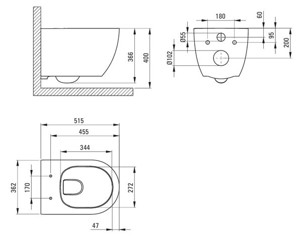 Deante Vas rotund, suspendat pentru WC Rimless 515x362x366 mm, alb lucios, DEA-CGRD6ZPW