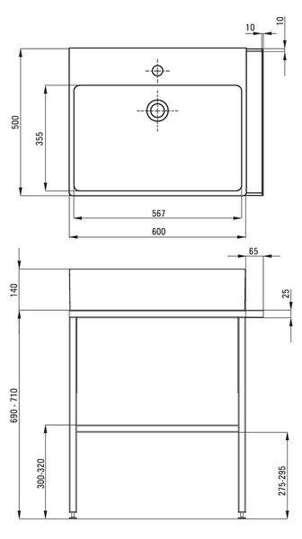 Deante Temisto, chiuveta blat 60x50 cm + suport in picioare, alb-negru, CDTS6U6S