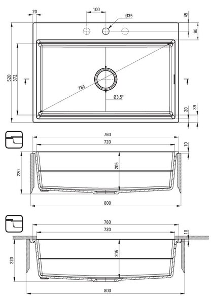Deante Magnetic, chiuvetă din granit cu 1 cameră 760x520x220mm, alb mat, DEA-ZRM_A10B