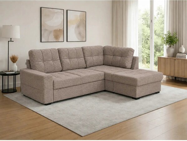 Coltar extensibil pentru living HERA, sezlong dreapta, stofa maro desc